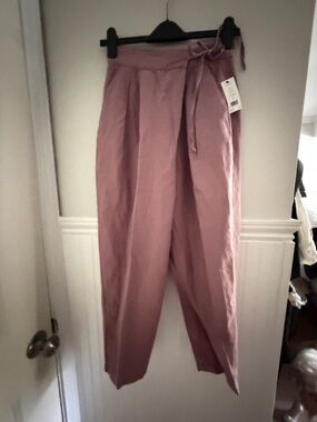 Joie High-Waist Wide Leg Pants with Tie Belt - Mauve Pink